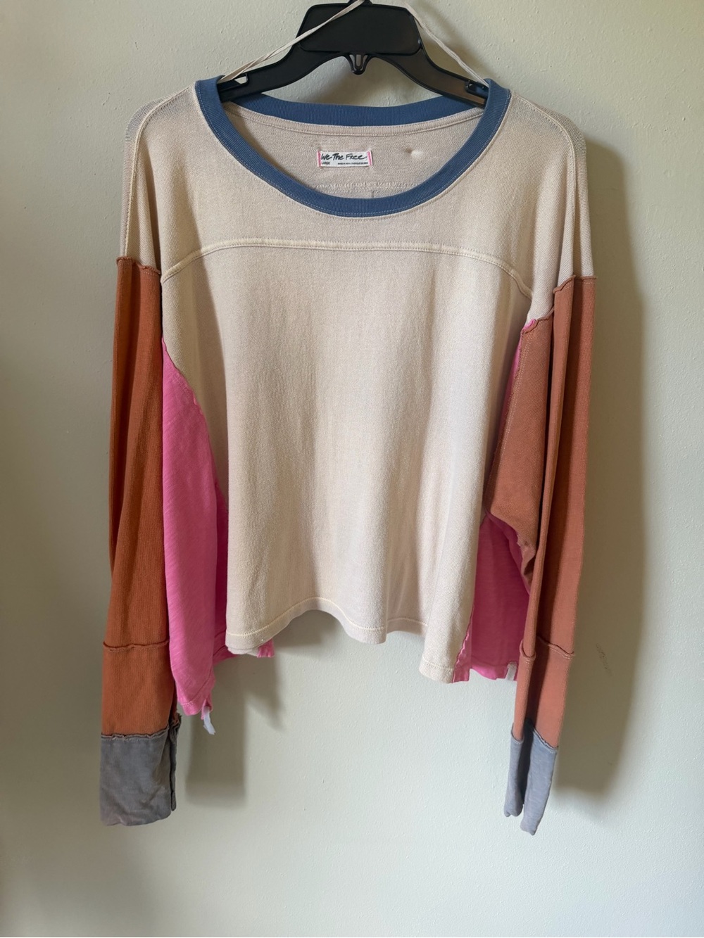 We The Free Colorblock Long Sleeve Sweatshirt in Cream, Pink, Rust & Blue